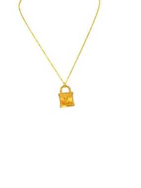 Upcycled LV Gold Padlock Pendant Necklace
